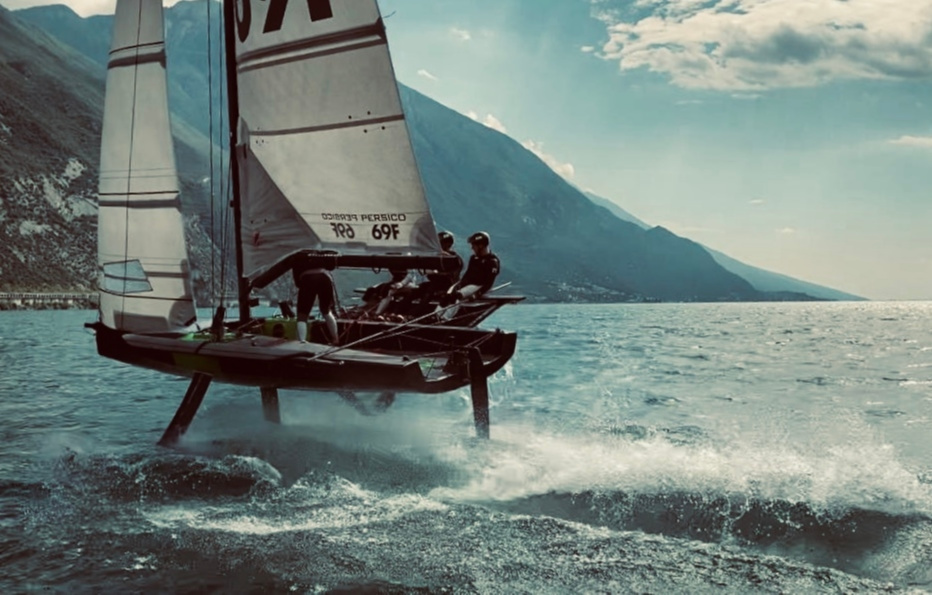 PROyachting Skolkovo Team during a training session at Lake Garda on Persico 69F