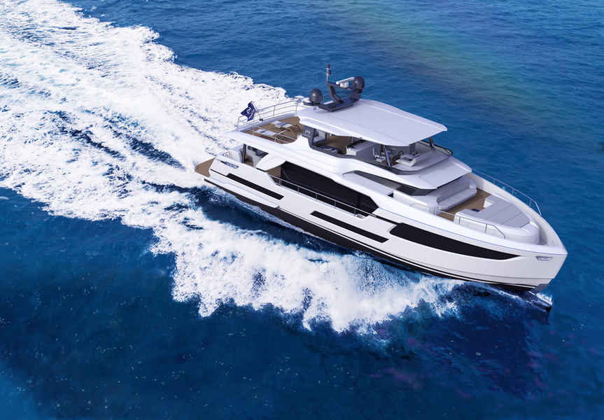 Horizon FD70 is one of the elevated wheelhouse yachts.