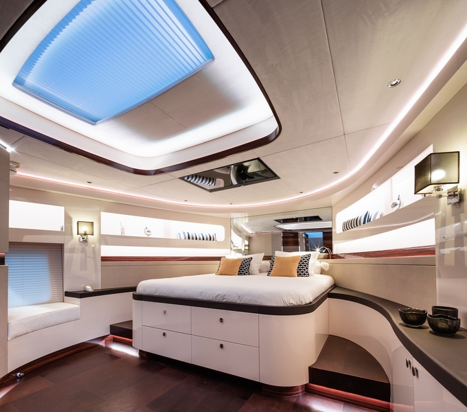 A royal-looking master suite is another reason to forget and unwittingly think you're on board a superyacht.