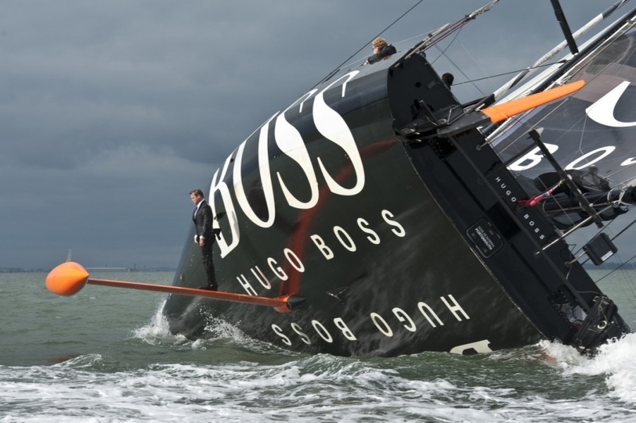 Alex Thomson's famous walk on the keel of his Open 60. Photo: Alex Thomson Racing