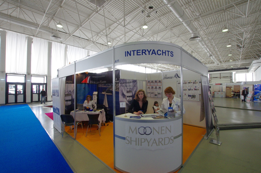 Stand of the Interyachts company. No visitors visible.