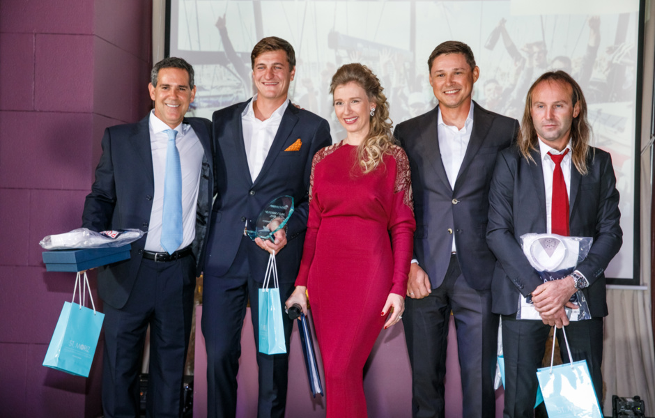 The Scorpios are incomplete. Far left Fernando Echavarri, Spanish yachtsman, Olympic champion and Scorpois tactician. Catherine Skudina in the center.