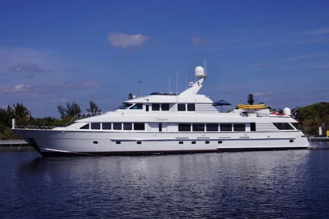 One of the yachts available for purchase is the three-deck Delta. 