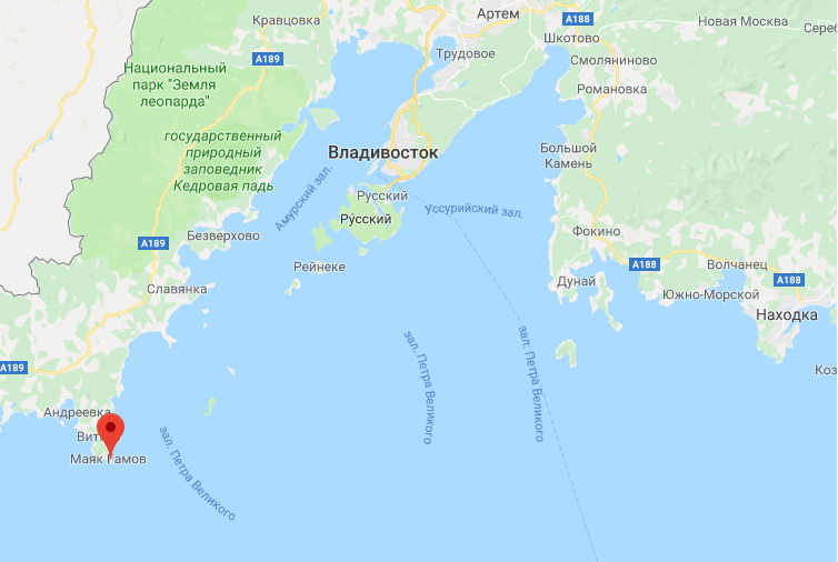 Peter the Great Bay water area on Google maps 