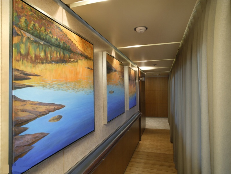 Paintings in the corridor of Oceanco Anastasia, owned by Vladimir Potanin.  