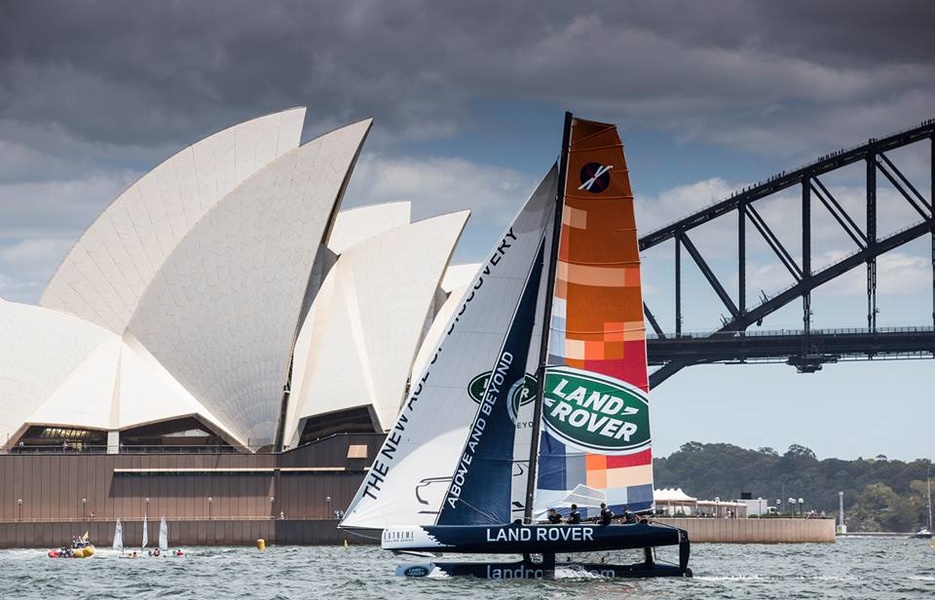 Sponsor's catamaran in front of the famous opera